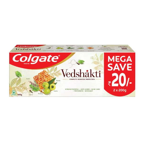 Colgate Swarna Vedshakti Ayurvedic Toothpaste, Mega Save Pack (200g+200g) - 400 gm